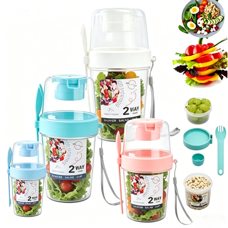 Meal Prep Yogurt Containers - Copo Portátil para Salada, Copo Duplo