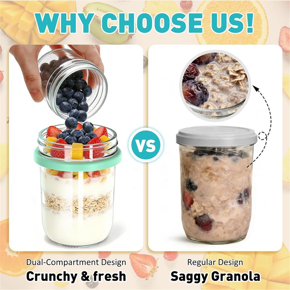 Overnight Oat Jar - Conjunto de 4 Recipientes Leves para