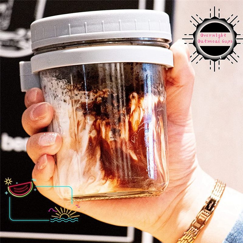 Overnight Oat Jar - 2025+ frasco de aveia noturno reutilizável,