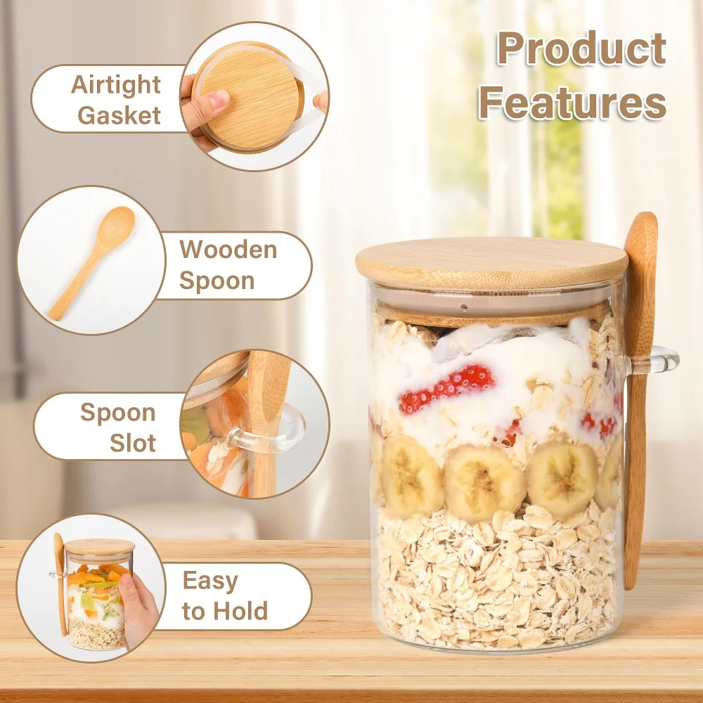 Overnight Oat Jar - Recipientes para Overnight Oats com Tampa,