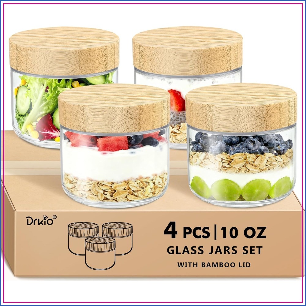 Meal Prep Yogurt Containers - Potes de Vidro Herméticos de Boca